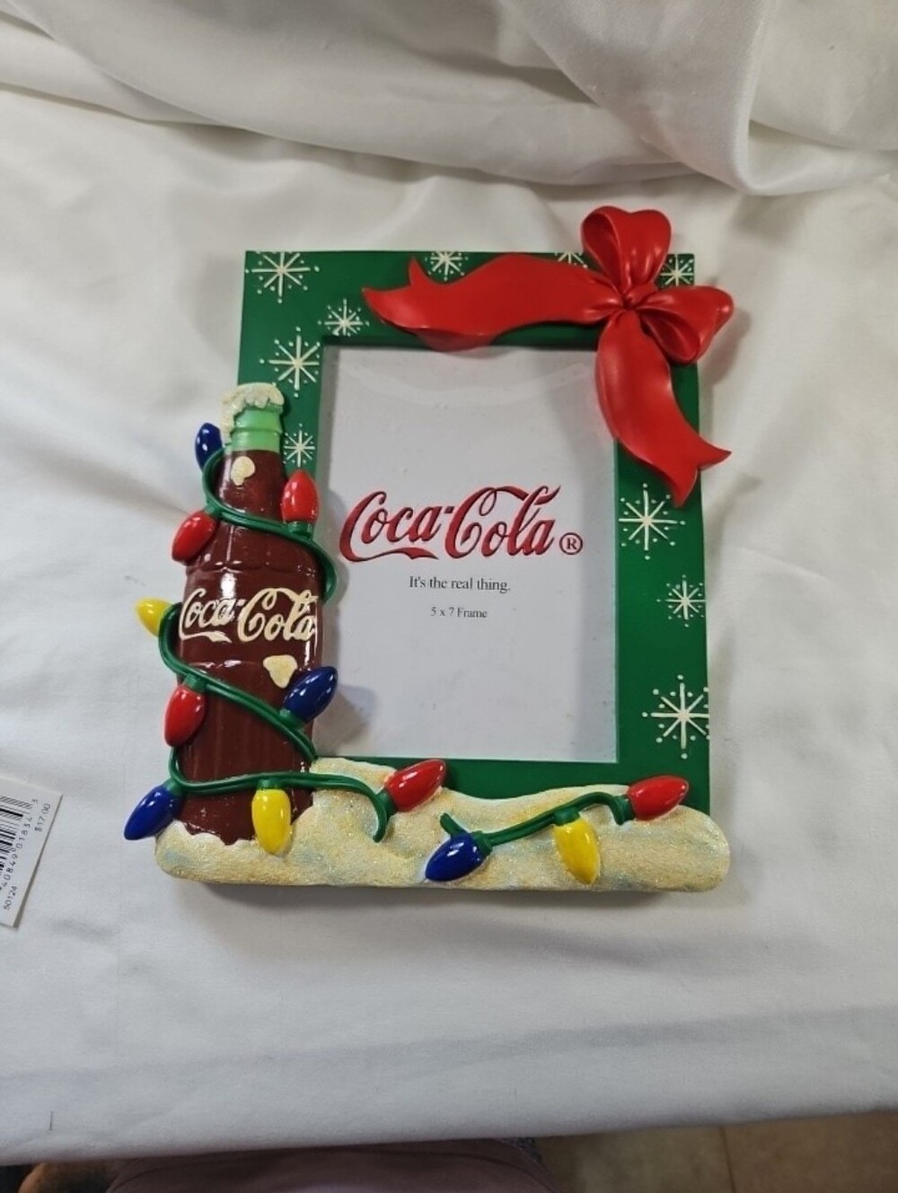 Coca-Cola Christmas design 5x7 inch photo frame with coke bottle, lights, & bow - Picture 7 of 10